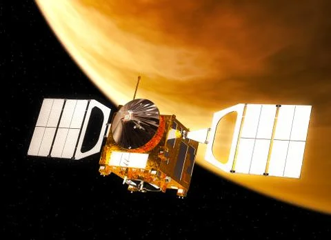 Interplanetary Space Station Orbiting Venus Stock Illustration