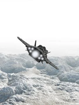 Interplanetary Spaceship Flying Over a Rocky Planet Stock Illustration