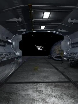 Interplanetary Spaceship Leaving the Docking Bay Stock Illustration