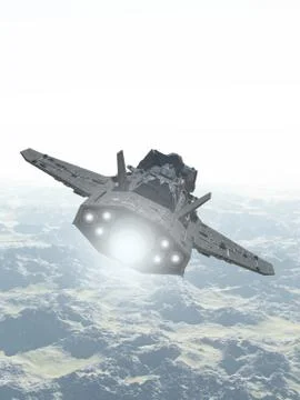 Interplanetary Spaceship Over Mountain Landscape Stock Illustration