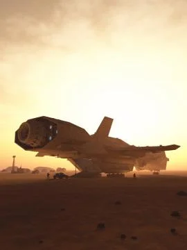 Interplanetary Spaceship Unloading on a Desert Planet Stock Illustration