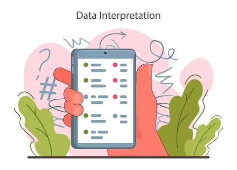 Interpretation. Data literacy. Information understanding, analysis Stock Illustration