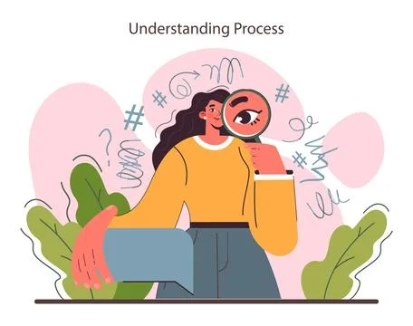 Interpretation. Data literacy. Information understanding, analysis Stock Illustration