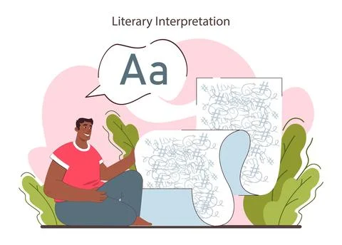 Interpretation. Data literacy. Information understanding, analysis Illustrazione stock