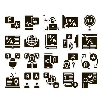 Interpreter Translator Glyph Set Vector Stock Illustration