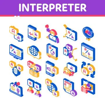 Interpreter Translator Isometric Icons Set Vector Stock Illustration