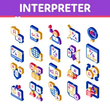 Interpreter Translator Isometric Icons Set Vector Stock Illustration