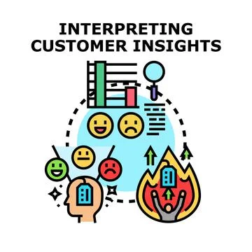 Interpreting customer insights, data analysis, and feedback research Stock Illustration