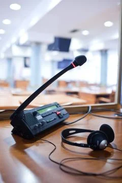 Interpreting - Microphone and switchboard in an simultaneous int Stock Photos