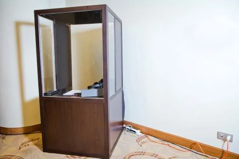 Interpreting - Microphone and switchboard in an simultaneous interpreter booth Stock Photos