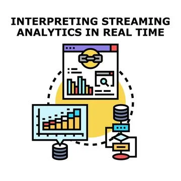 Interpreting streaming analytics data in real time process Stock Illustration