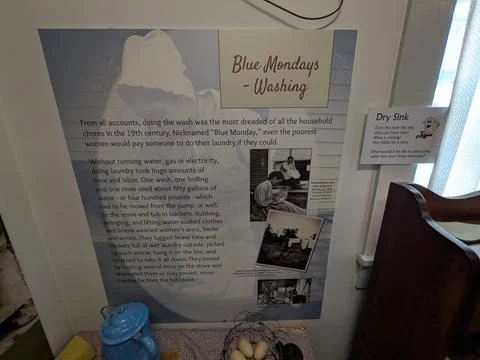Interpretive Museum Sign Explaining Blue Washing Monday Stock Photos