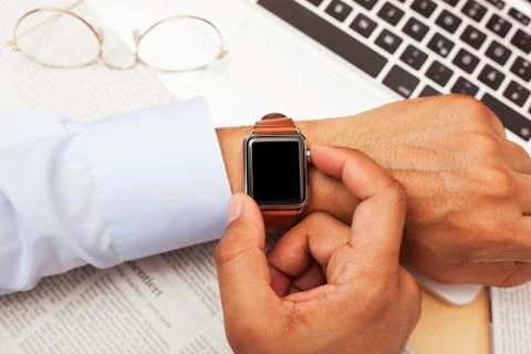Interracial Businessman using device,  copy space Foto stock