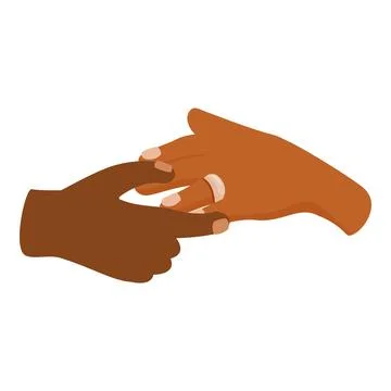 Interracial couple exchanging rings during wedding ceremony Stock Illustration