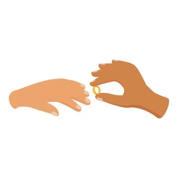 Interracial couple exchanging rings at wedding ceremony Stock Illustration