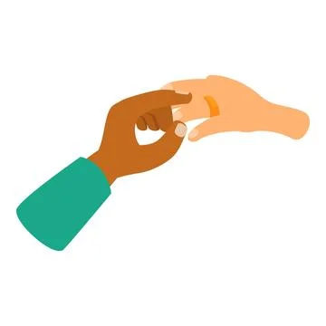 Interracial couple getting married, exchanging rings and promises Stock Illustration