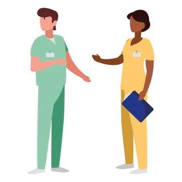 Interracial couple medicine workers with uniform characters Stockillustratie
