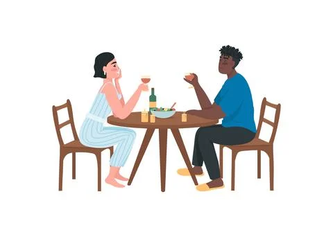 Interracial couple on romantic date flat color vector faceless characters Illustrazione stock