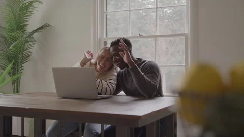 Interracial Couple Waves Hello Over Facetime Stock Footage 270403836