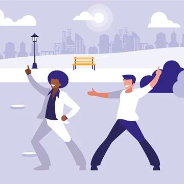 Interracial dancers couple in the park Ilustração Stock