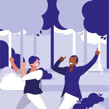 Interracial dancers couple in the park Ilustração Stock