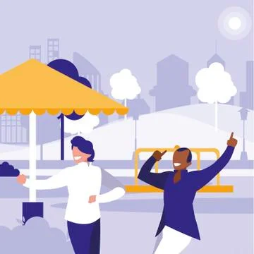 Interracial dancers couple in the park Ilustração Stock