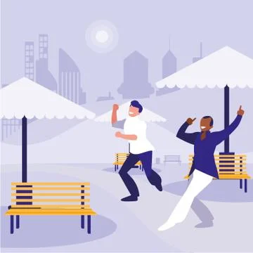 Interracial dancers couple in the park Ilustração Stock