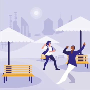 Interracial dancers couple in the park Ilustração Stock
