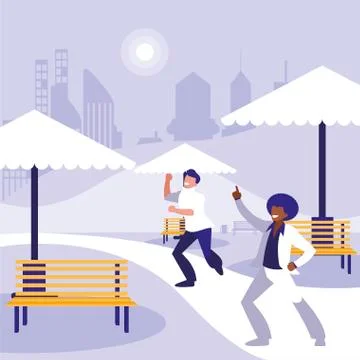 Interracial dancers couple in the park Ilustração Stock