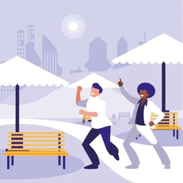 Interracial dancers couple in the park Ilustração Stock