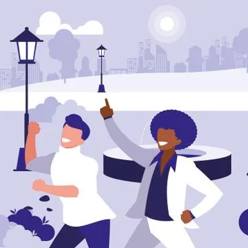Interracial dancers couple in the park Ilustração Stock