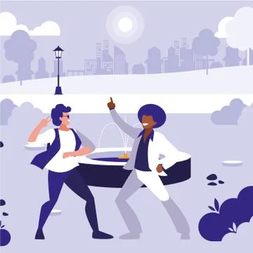 Interracial dancers couple in the park Ilustração Stock