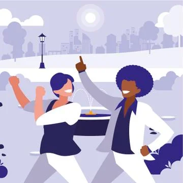 Interracial dancers couple in the park Ilustração Stock