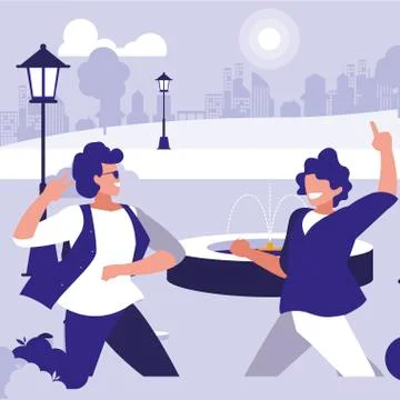 Interracial dancers couple in the park Ilustração Stock