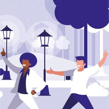 Interracial dancers couple in the park Ilustração Stock