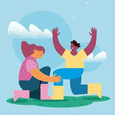 Interracial ecologists couple Stock Illustration