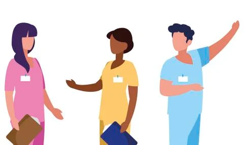 Interracial group medicine workers with uniform characters Stock Illustration