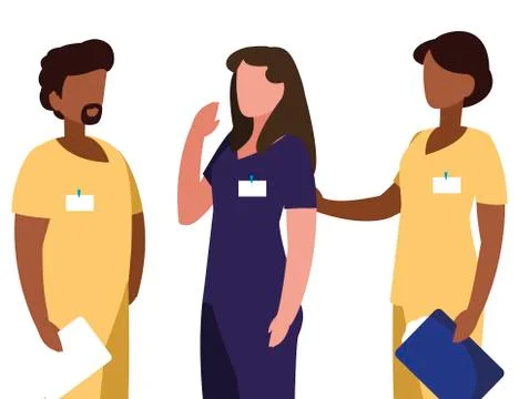 Interracial group medicine workers with uniform characters Stock Illustration