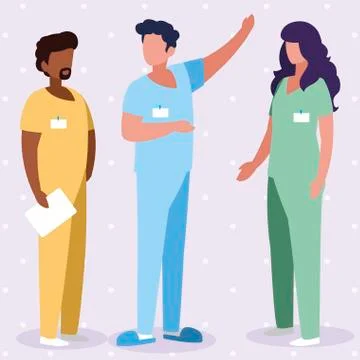 Interracial group medicine workers with uniform characters 库存插图