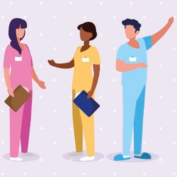 Interracial group medicine workers with uniform characters イラスト素材