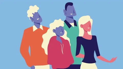 interracial group of people comic charac... | Stock Video | Pond5