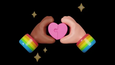 Interracial Hands Completing Pink Heart Puzzle Concept Icon. Stock Footage 340283454