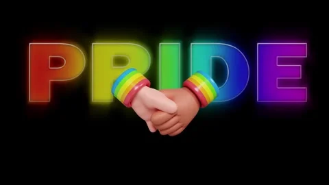 Interracial Handshake Graphic Overlaying Large Rainbow Pride Text. Stock Footage 340283499