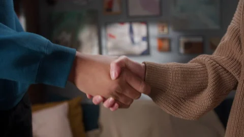 Interracial handshake on office background, black and white hands Stock Footage 149603781
