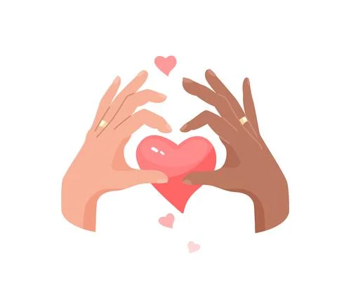 Interracial marriage vector illustration concept. Two different skin tones hands Stock Illustration