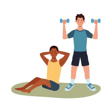Interracial men athletes practicing exercise characters Stock Illustration