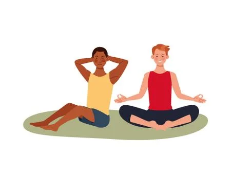 Interracial men athletes practicing exercise characters Stock Illustration