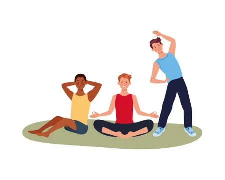 Interracial men athletes practicing exercise characters Stock Illustration