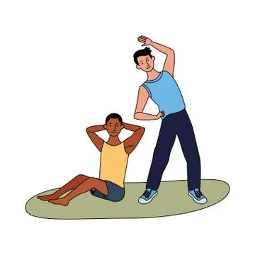Interracial men athletes practicing exercise characters Stock Illustration