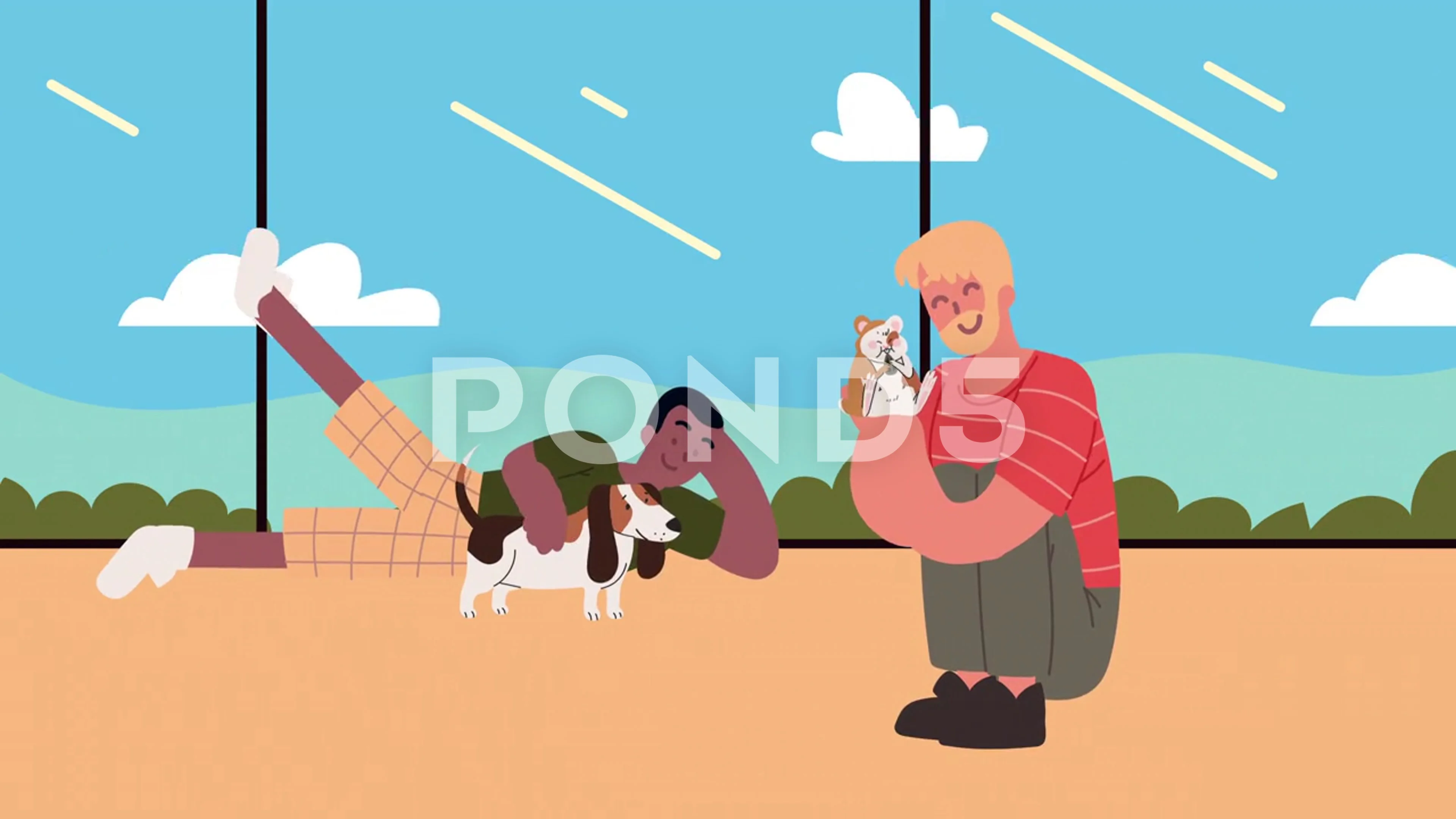interracial men with dog and hamster | Stock Video | Pond5